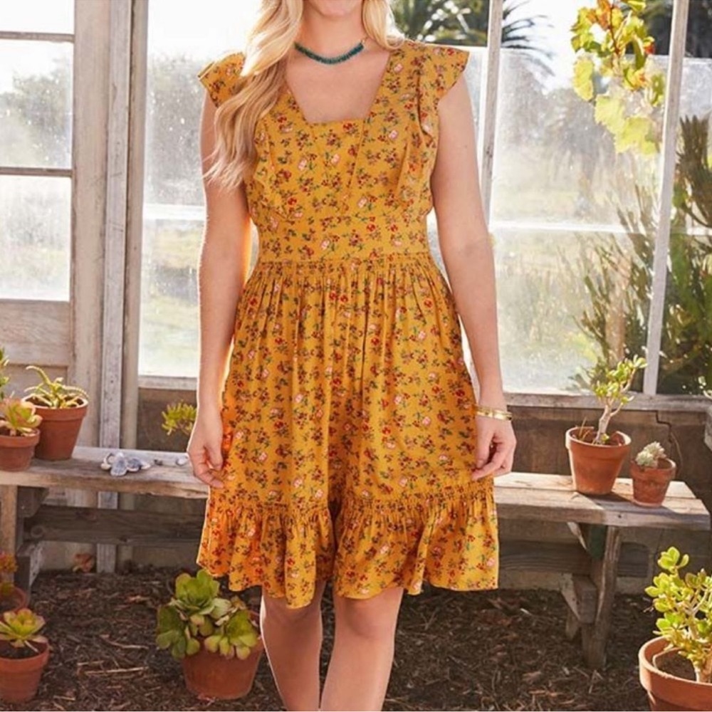 Matilda Jane MJ Women's XS Extra Small Yellow Floral Fantasy Fancy Boho Dress